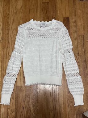 kate spade White Openwork Scallop-Edge Knit Top